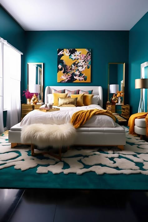 20 Mesmerizing Teal Bedroom Ideas For 2023 Teal Wall Bedroom, Teal Bedroom Designs, Porch Vibes, Teal Bedroom Ideas, Teal Bedroom Decor, Teal Rooms, Bedroom Turquoise, Teal Bedroom, Bedroom Decor For Couples