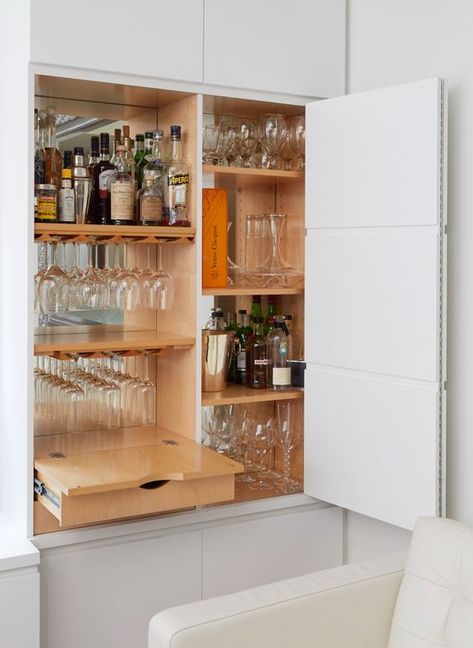 Drop Down Bar Counter, Small Built In Bar In Living Room, Built In Bar In Living Room Modern, Storeroom Design, Small Bar Cabinets For Home, Built In Bar In Living Room, Dining Unit, Living Room Bar Ideas, Bar Cabinetry