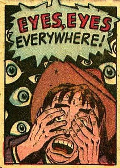 "Eyes, eyes, everywhere!" | Vintage Comics | Pop Art Vintage Illustration Art Retro, Retro Comic Aesthetic, Eye Horror, Eyes Horror, Art Pulp Fiction, Eyes Everywhere, Comic Pop Art, Pop Art Vintage, Vintage Pop Art