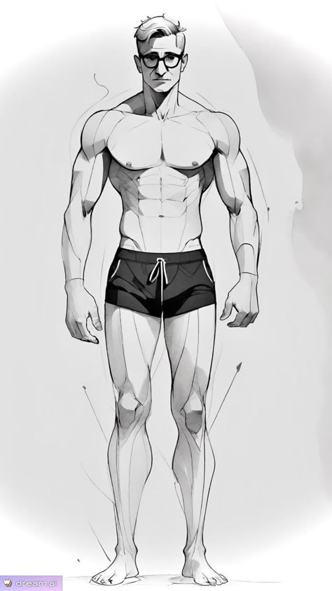 Anime Men Body Reference, Muscular Body Men Drawing, Male Physic Drawing, Muscular Legs Drawing, Male Full Body Reference Drawing, Fat Character Design Male, Male Body Sketches, Man Anatomy Drawing, Man Body Parts