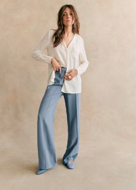 Greg Trousers - Ice Blue - Viscose - Sézane French Girl Style, Blue Trousers, Work Wardrobe, Parisian Style, Ice Blue, Work Outfit, Florence, Shirt Style, Work Wear