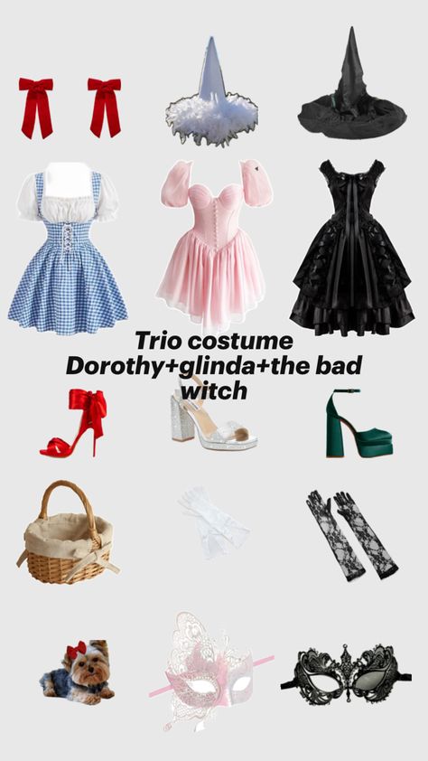 Dorothy+Glinda+The bad witch Dorothy Halloween Costume, Glinda Costume, Fun Halloween Outfits, Good Witch Halloween, Trio Halloween Costume, Dorothy Costume, Trio Costumes, Matching Halloween Costumes, Classy Halloween Costumes