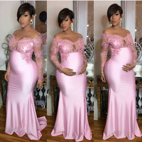 1,833 Likes, 16 Comments - @iheartrudyfashionpage on Instagram: “#allblack #outfitoftheday #bestdress #fbf #styleinspiration #fashionicon #partylook #eveningwear…” Pink Long Prom Dress, Vestidos Para Baby Shower, Prom Dress Pink, Maternity Dresses For Baby Shower, Prom Dresses Long Pink, Shower Outfits, Looks Pinterest, Baby Shower Outfit, Baby Shower Dresses