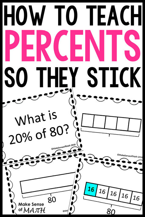 Learn how to teach percents so your 6th grade math students understand.  Using percent bar models is the key to help your sixth grade math students understand and make sense of percent problems.  Learn more on the blog. How To Take Notes For Math Middle School, 6th Grade Math Classroom, Percent Activities Middle School, Middle School Math Manipulatives, Teaching Percents, Prealgebra Middle School, Teaching Pre Algebra Middle School, Middle School Math Worksheets, 6th Grade Activities