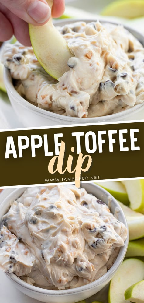 Pdq Toffee Dip, Fluffy Apple Dip, Sweet Chip Dip, Apple Dip No Cream Cheese, Fall Pitch In Food, Fall Party Apps, Cream Cheese Apple Dip Toffee Bits, Christmas Appetizers Easy Crockpot, Best Party Dips Dessert