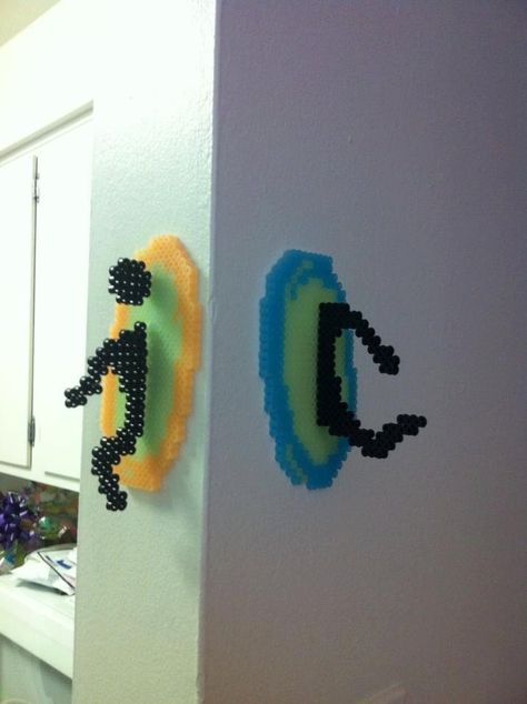 #perler @Megan Maxwell Perler Bead Portal, 3d Bead Art Patterns, Perler Beads Decoration, Peeler Bead Decor, Pearler Bead Wall Art, Perler Bead Room Decor Wall Art, Gaming Perler Bead Patterns, Hama Beads Room Decor, Portal Perler Beads