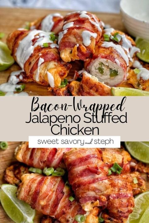 Jalapeno Stuffed Chicken, Bacon Wrapped Stuffed Chicken Breast, Gourmet Food Recipes, Bacon Wrapped Stuffed Chicken, Chicken Breast Stuffed, Bacon Wrapped Chicken Breast, Healthy Chicken Pot Pie, Fried Chicken Cutlets, Bacon Wrapped Jalapeno Poppers