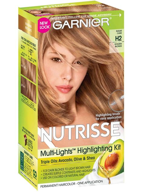 Nutrisse Nourishing Color Creme in Golden Blonde by Garnier. Permanent hair color for 100% gray coverage, silky hair, and healthy-looking, long lasting color. Olia Hair Color, Red Henna Hair, Hair Lightening Spray, Temporary Hair Color Spray, Hair Color Pictures, Hair Color Spray, At Home Hair Color, Black Hair With Highlights, How To Lighten Hair