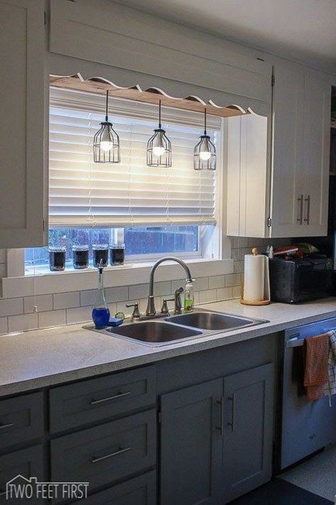 kitchen lighting ideas Lighting Above Kitchen Cabinets, Kitchen Lights Over Sink, Kitchen Sink With Window, Lighting Over Kitchen Sink, Over Kitchen Sink, Above Kitchen Sink, Kitchen Sink Lighting, Kitchen Sink Window, Diy Pendant Light