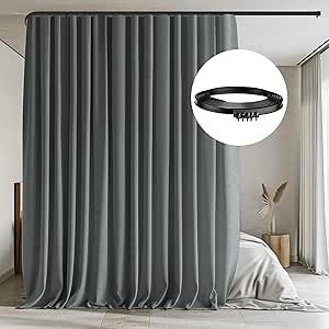 MaKefeile Room Divider Curtain with Flexible Ceiling Track Set,Total Blackout Ceiling Curtains and Track,Sliding Door Curtains Extra Wide Curtains Portable Curtain.(Dark Grey W100 x H84 Inch 1 Panel) Curtains Ceiling Track, Curtain Ceiling Track, Curtain Ceiling, Curtains Ceiling, Flexible Curtain Track, Dark Grey Curtains, Room Divider Curtains, Build Wall, Extra Wide Curtains