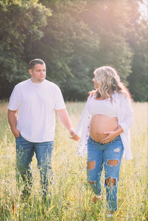 White boho maternity photoshoot. White open shirt under $25! Blue Jeans And White Top Maternity Shoot, White Shirt Maternity Photos, Boho Maternity Photoshoot, Flannel Shirts For Women, Women Fall Outfits, Autumn Jacket Women, Boho Maternity, Open Shirt, Womens Flannel Shirt