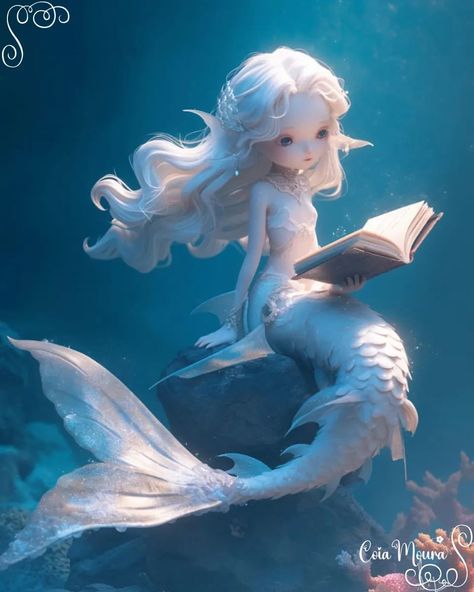 Day 12 - Mermaid reading a book, Hosted By @gabriela_dreamsinpastel 🌸 #mesmermay #asthetic #naturemagic #sea #magicinature #dewdrops #naturelovers  #followthejourney #lovejourney #infinitelove #midjourney #midjourneyart #aiartcommunity #adorable #babyanimals #collab #underwater #fantasy #happy #coiamoura #mermaid Mermaid Reading A Book, Mermaid Reading, Pixar Character Design, Illustration Kids, Water Nymphs, Pixar Characters, Beautiful Mermaids, Dew Drops, Reading A Book