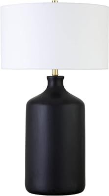 Carlina 25" Tall Ceramic Table Lamp with Fabric Shade in Matte Black/White Black Lamp, Ceramic Table Lamp, Contemporary Ceramics, Black Lamps, Ceramic Table Lamps, Ceramic Table, Fabric Shades, Matte Black, Table Lamp