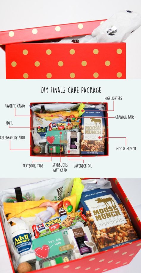 When finals and exams get stressful, sometimes you just need a pick me up. Send this Finals Care Package to the student in your life. Study Care Package Ideas, College Finals Care Package, Finals Week Care Package, Finals Care Package, Finals Week College, Boyfriend Care Package, Exams Gift, Study Gift, Chewy Granola Bars