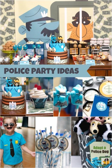 Police Birthday Party for 4 Year Old Boy - Family Review Guide Police Themed Birthday Party, Police Theme Party, Police Officer Birthday, Police Birthday Party, 4de Verjaardag, Kids Police, Police Party, Police Birthday, 4th Birthday Party