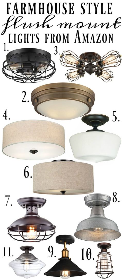 The best Farmhouse Flush Mount Lights- all from Amazon!!! A great pin for farmhouse decor and inspiration. Fixer Upper Light Fixtures, Farmhouse Foyer Lighting, Farmhouse Flush Mount Light, Country Light Fixtures, Farmhouse Foyer, Farmhouse Style Lighting, Farmhouse Kitchen Lighting, Rustic Light, Deco Champetre