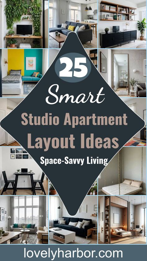 25 Studio Apartment Layout Ideas (Space-Savvy Living) Studio Apartment Layout Design Ideas, Apartment Layout Ideas, Studio Room Ideas, Small Loft Spaces, Small Bedroom Makeover, Tiny Studio Apartments, Small Bedroom Layout, Studio Apartment Living, Studio Layout