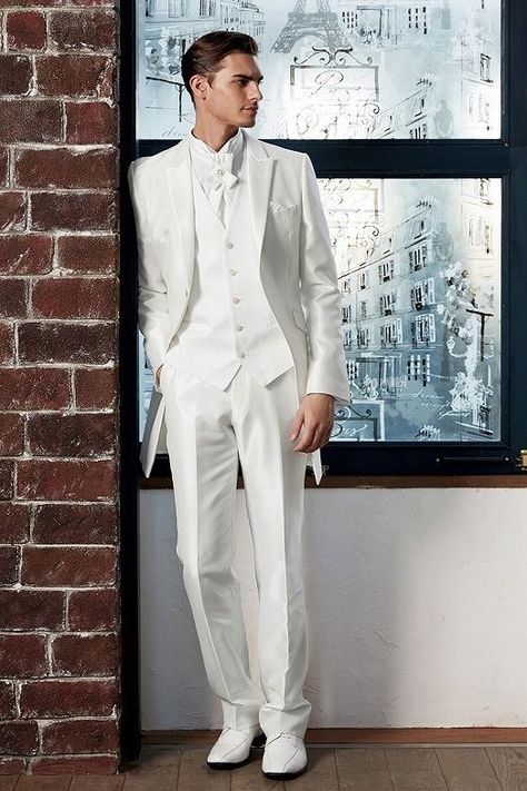 White Vest Suit, Korean Suit, Wedding Vest, Evening Suit, Slim Fit Suit Men, Fancy Suit, White Dress Shoes, Standing Poses, Prom Style