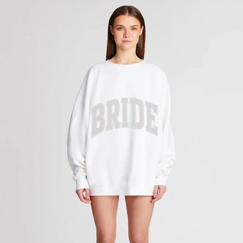 The Bar - BRIDE SWEATSHIRT WHITE Bride Sweats, Drop Shoulder Sleeve, Wifey Sweatshirt, Varsity Sweatshirt, Bride Sweatshirt, Sweater Trends, Sweatshirt White, Brown Sweater, Sleeveless Sweater