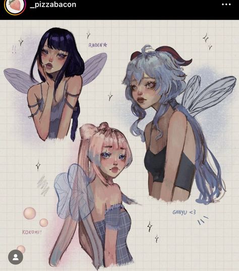 Kokomi Sketch, Character Design Fairy, Fairy Poses Reference, Sketchy Art Style, Fairy Digital Art, Fairy Poses, Fairy Sketch, Saved Images, Genshin Memes