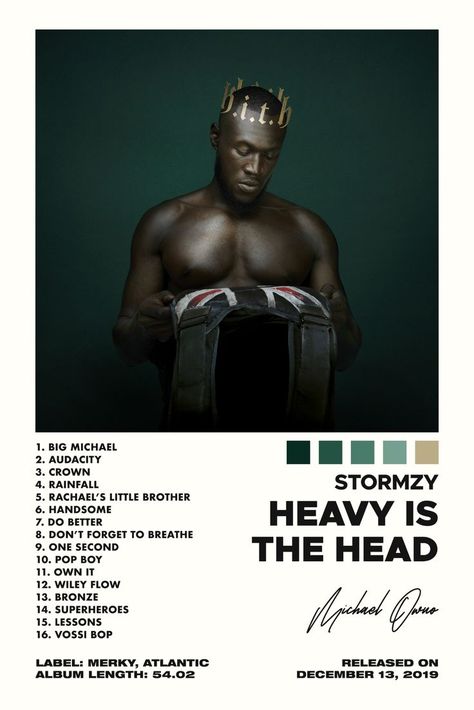 Stormzy Rapper Album Cover, Album Covers With Song Names, Music Artist Posters Album Covers, Stormzy Poster, Heavy Is The Head, Music Home Decor, Tracklist Poster, Song Posters, Album Tracklist