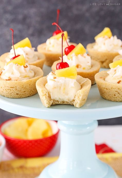 Life Love And Sugar, Luau Party Food, Pineapple Cheesecake, Coconut Cookie, Cookie Cups Recipe, Pina Colada Recipe, Cherry Coconut, Pineapple Desserts, Coconut Desserts