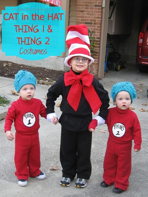 Diy Costumes For Boys, Diy Costumes Kids Boys, Sibling Halloween Costumes, Meme Costume, Twin Halloween, Halloween Costumes To Make, Thing 1 And Thing 2, Dr Seuss Week, Diy Costumes Kids