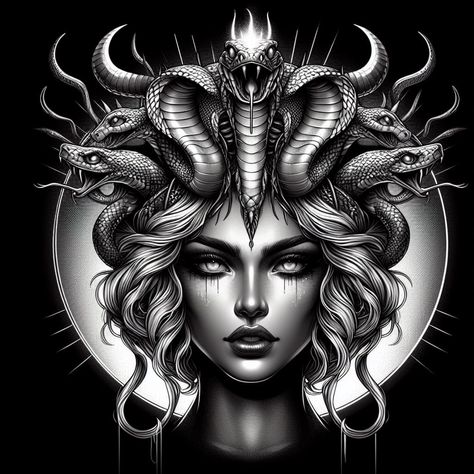 Medusa Greek Mythology Art, Black Medusa Art, Medusa Art Illustration, Dark Goddess Tattoo, Dark Medusa Tattoo, Medusa Fanart, Female Devil, Rip Tattoos For Dad, Artemis Tattoo