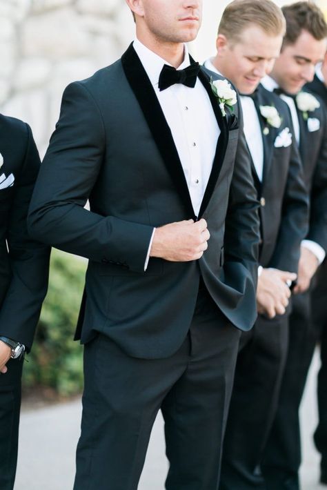 Tux Groomsmen, Black Tuxedo Wedding, Wedding Groomsmen Attire, Groom Tux, Groom Fashion, Wedding Dress Suit, Wedding Tux, Groom Bowtie, Mens Wedding Attire