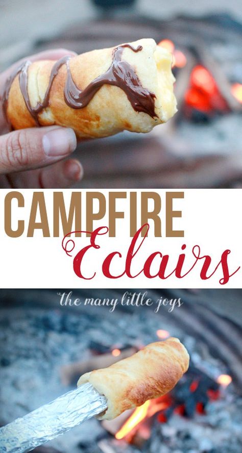 This easy-to-make dessert is one of my favorite camping recipes from my childhood. It's fun to make and is guaranteed to be a highlight of your next camping trip. Campfire Eclairs, Campfire Dessert, Camping Hack, Camping Illustration, Campfire Desserts, Camping Desserts, Easy Camping Meals, Easy To Make Desserts, Campfire Food