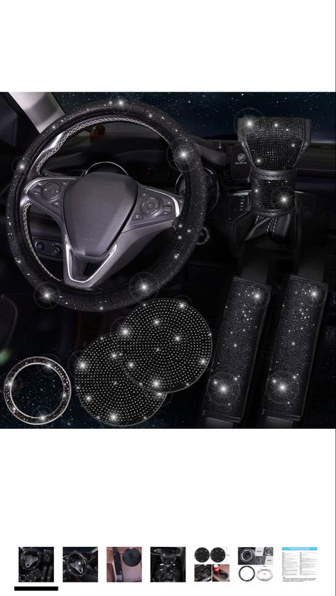 Product details Color C-Black Material Velvet Brand ToBeQueen Vehicle Service Type Car What You Get:7 Pack black rhinestone car accessories include: black diamond steering wheel cover X 1,bling seat belt cushion X 2,bling gear shift cover X 1, bling push to start button rings X 1,bling car coasters X2 Black Diamond Steering Wheel Cover:Universal fit for steering wheel with 14.5-15 inch in diameter.Super Bling with TOP diamond craftwork,the crystals massage your palm and relieve driving fatigue B Gear Shift Cover, Bling Car, Bling Car Accessories, Seat Belt Pads, Crystal Massage, Girly Car, Car Accessories For Women, Car Steering Wheel Cover, Seat Belt Cover