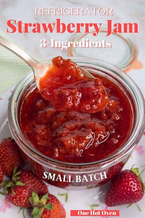 You will love this easy 3-ingredients Strawberry Jam that is made without pectin. No canning or hot water baths is required to make this refrigerator jam. You can even freeze it. Refrigerator Strawberry Jam, Strawberry Jam With Pectin, Strawberry Jam Recipe Without Pectin, Strawberry Jam Without Pectin, Making Strawberry Jam, Jam Without Pectin, Refrigerator Jam, Pectin Recipes, Inflammation Diet Recipes