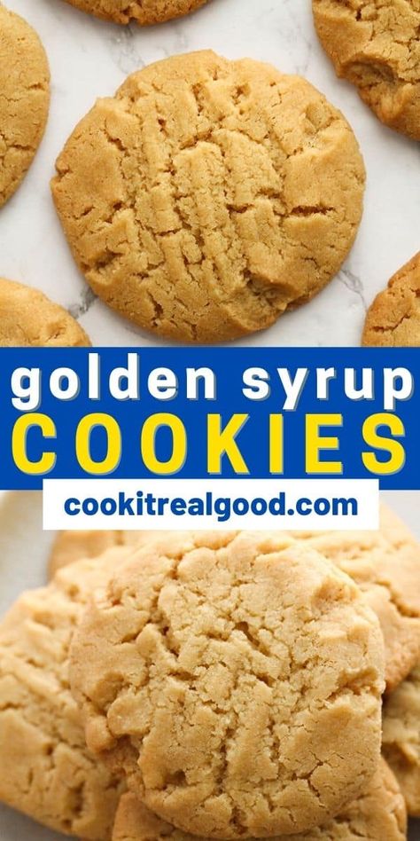 These delicious 4 ingredient Golden Syrup Cookies are so quick and easy to prepare. They have a lovely caramel flavour thanks to the combination of golden syrup and brown sugar. Try to stop at just one! Golden Syrup Biscuits, Recipes Using Golden Syrup, Golden Syrup Cookies, Corn Syrup Recipes Desserts, Golden Syrup Recipes, Corn Syrup Recipes, Syrup Cookies, Biscuits And Cookies, Apricot Recipes