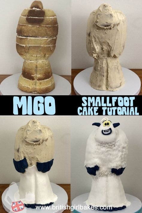 Step by step video tutorial for how to make a Migo The Yeti cake from the Smallfoot movie! This is a very easy sculpted cake with a simple structure, covered with buttercream and fondant with fondant details. #smallfoot #smallfootcake #migocake #yeticake #migo #yeti #sculptedcake Abonimable Snowman, Yeti Cake, Smallfoot Movie, Yeti Birthday, Cake Buttercream Frosting, Sculpted Cake, Fondant Cake Tutorial, Food Decorations, Cake Buttercream