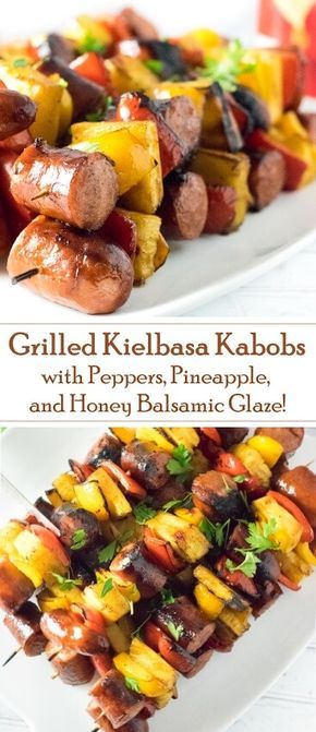 Kielbasa Kabobs, Honey Glaze Recipe, Recipe With Peppers, Grilled Kabobs, Grilled Kielbasa, Grilled Dinner, Kabob Recipes, Honey Glaze, Kielbasa