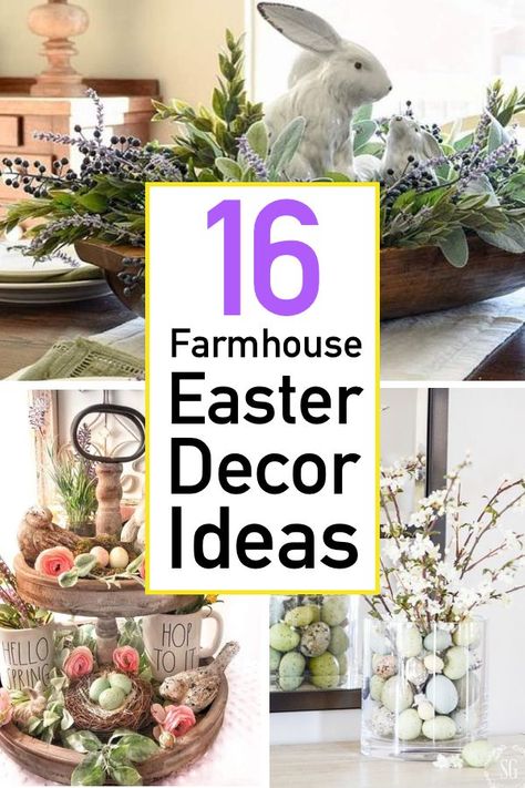 Explore Easter decorations for every space of your home.  You'll find Easter centerpiece ideas, table decorations, front door wreaths and festive DIY designs. Farmhouse Easter Decor Ideas, Easter Mantle, Easter Decor Ideas, Rustic Easter Decor, Rustic Easter, Farmhouse Easter Decor, Farmhouse Easter, Jar Centerpieces, Easy Easter Decorations