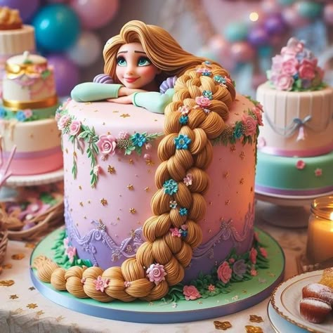 Rapunzel Torte, Tangled Birthday Cake, Rooster Cake, Rapunzel Birthday Cake, Bolo Rapunzel, Rapunzel Cake, Rapunzel Birthday, Thematic Cake, Rapunzel Birthday Party