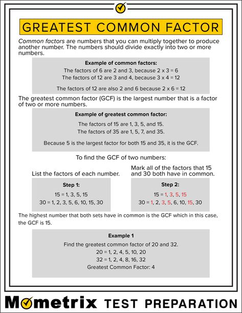 Greatest Common Factor Fact Sheet Teas Test Prep, Ged Study, Ged Study Guide, Greatest Common Factor, Number Sense Worksheets, Teas Test, Least Common Multiple, Common Multiples, Greatest Common Factors