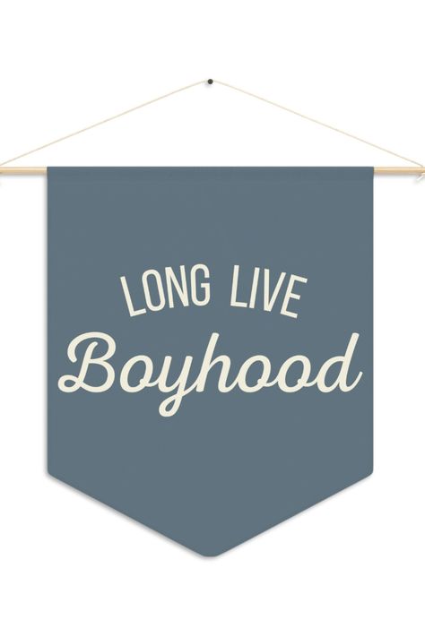 Long Live Boyhood Sign, Vintage Boys Bedrooms, Long Live Boyhood, Modern Boys Bedroom, Boy Nursery Ideas, Boy Bedroom Ideas, Birthday Flags, Vintage American Flag, Man Room