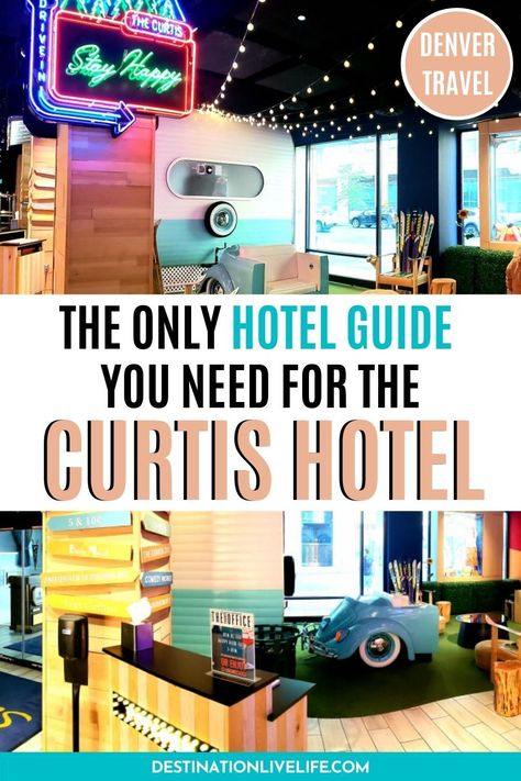 The Curtis Hotel in Denver, Colorado is a super unique art pop, boutique hotel in the heart of downtown! The interior of the hotel is as colorful as if you stepped right into a painting. And its central location means you're close to all the action of downtown Denver! Check out this hotel guide for more information. Curtis Hotel Denver | The Curtis Hotel Denver | Denver Staycation | Denver Hotels Downtown | Best Hotels in Denver | Denver Boutique Hotels | Where to Stay in Denver Colorado Best Places To Eat In Denver Co, Best Restaurants In Denver Colorado, Best Restaurants In Denver, Colorado Springs Vacation, Brown Palace Hotel Denver, The Curtis Hotel Denver, Denver Airport, Colorado Life, Denver Hotels