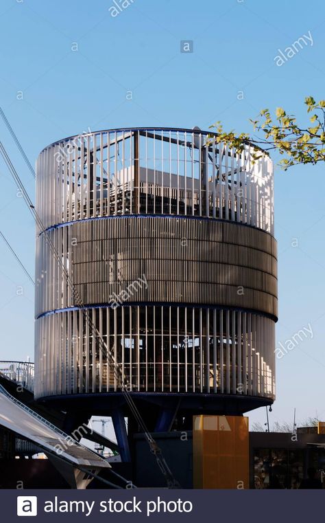 Close-up of cylinder shape structure at the O2. Stock Photo Conceptual Model Architecture Ideas, Cylinder Architecture, Dk Photography, Conceptual Model Architecture, Metal Cylinder, Architectural Sculpture, Building Structure, Architect House, Cylinder Shape