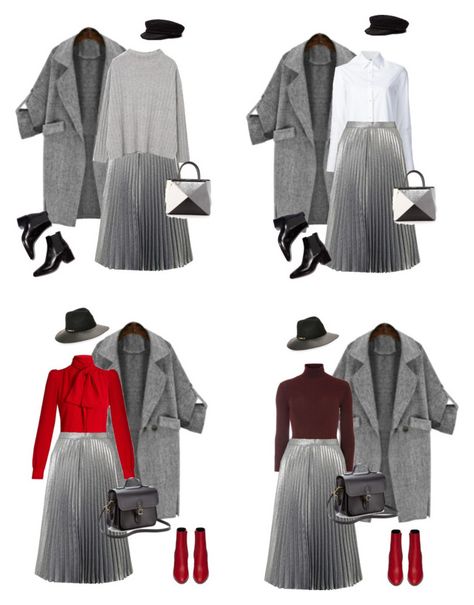 Silver pleated skirt Silver Pleated Skirt Outfit Winter, Pleated Silver Skirt Outfit, Heather Grey Outfit, Long Grey Pleated Skirt Outfit, Grey Skirt Winter Outfit, Long Grey Skirt Outfit Winter, Silver Skirt Outfit Ideas, Silver Midi Skirt Outfit, Pleated Grey Skirt Outfit