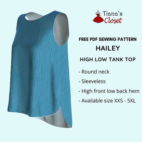 Hailey high low tank top – free sewing pattern – Tiana's Closet Top Pattern Sewing, Tank Top Sewing Pattern, Paper To Print, Simple Sweatshirt, Tank Top Pattern, Sewing Tops, Free Pdf Sewing Patterns, Free Pdf Pattern, Free Sewing Pattern