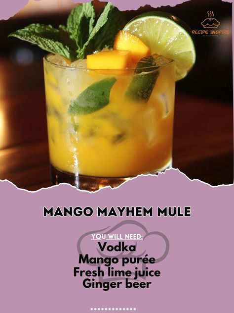 🥭🐴 Stir up some fun with our Mango Mayhem Mule—refreshing, fruity, and full of kick! 🍹✨ #MangoMayhemMule #MuleMadness Mango Mayhem Mule Ingredients: Vodka (2 oz) Mango purée (1 oz) Fresh lime juice (1/2 oz) Ginger beer (4 oz) Ice (as needed) Lime wheel (for garnish) Fresh mint sprig (for garnish) Instructions: In a glass, combine vodka, mango purée, and lime juice over ice. Stir well and top with ginger beer. Garnish with a lime wheel and a fresh mint sprig. 🍹✨ The Mango Mayhem Mule is he... Mule Cocktail, Mint Sprig, Mango Puree, Tropical Twist, Ginger Beer, Fresh Lime, Fresh Mint, Fresh Lime Juice, Summer Evening