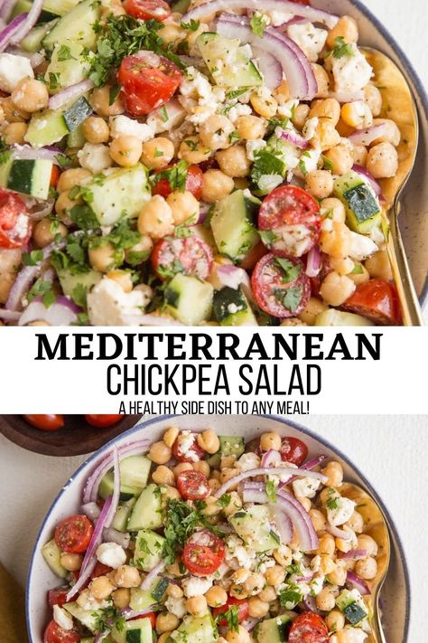 Mediterranean Chickpea Salad - The Roasted Root Garbanzo Beans Salad, Mediterranean Chickpea, Mediterranean Chickpea Salad, Chickpea Salad Recipes, Bean Salad Recipes, Mediterranean Meals, Onion Salad, Mediterranean Salad, Pea Salad