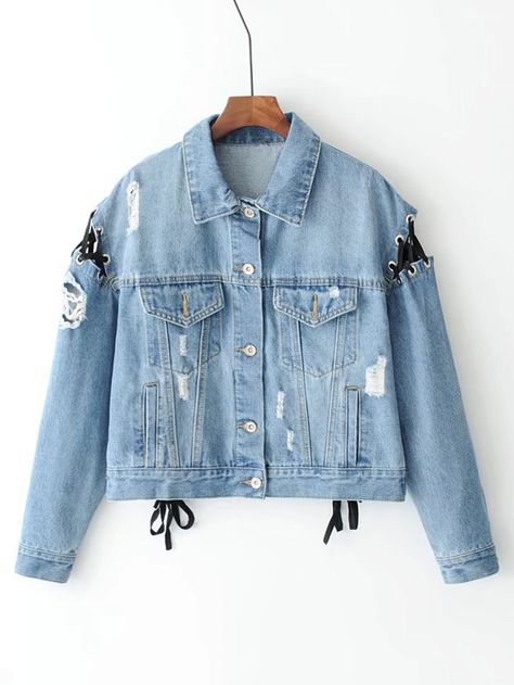 Denim Jacket For Women, Clothes For Women In 20's, Ripped Denim Jacket, Casual Outfit Ideas, Denim Jacket Patches, Super Outfit, Trendy Fashion Tops, Blue Jean Jacket, Denim Jacket Women