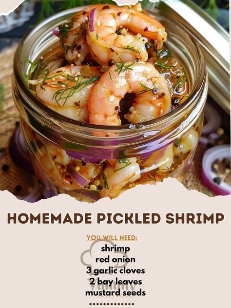 Picked Shrimp, Pickled Shrimp Recipe, Diy Pickles, Pickling Brine, Pickled Shrimp, Quick Pickles, Lemon Pickle, Lemon Dill, Party Goodies