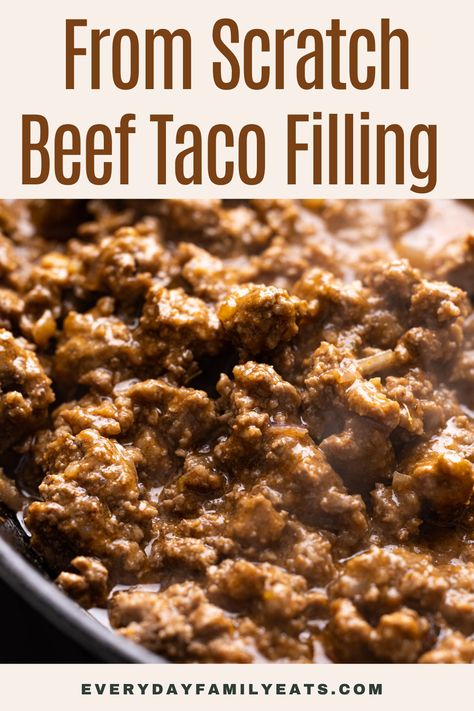 Well-seasoned and quick to make, this Beef Taco Filling made from ground beef and refried beans is perfect for tacos, salads, enchiladas. Boiled Taco Meat Ground Beef, Authentic Taco Meat Ground Beef Mexican Recipes, Tacos With Refried Beans And Ground Beef, Taco Meat With Beans, Beef And Bean Tacos, Ground Beef And Refried Beans Recipes, Ground Beef Taco Meat, Beef Taco Meat, Meat Gravy