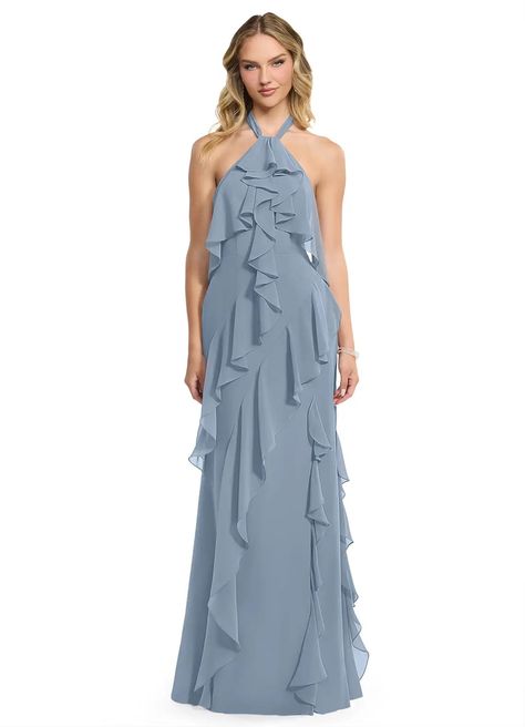 Dusty Blue Azazie Velma Bridesmaid Dresses | Azazie Wisteria Bridesmaid Dresses, Bridesmaid Gown Chiffon, Plus Size Bridal Dresses, Blue Bridesmaid Dress, Azazie Bridesmaid Dresses, Long Bridesmaid Dress, Blue Bridesmaids, Bridesmaid Gown, Wedding Plans