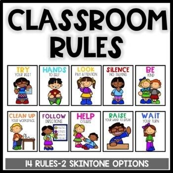 CLASSROOM RULES |  Back to school Decor | PostersCute set of CLASSROOM RULES POSTERS! Just print the pages and laminate them. There are 14 rules with female and male versions and different skintone options for each image! This resource is included in my Classroom Decor Bundle.This product includes:Two sizesUppercase versionLowercase versionGirl and boy optionsDifferent skintone options for each image!The following rules are included:Clean up workspaceLine up quietlyWait your turnTry your bestSta Classroom Rules Printable Posters, Kindergarten Rules, Preschool Classroom Rules, Classroom Rules Printable, Poems For Students, Class Rules Poster, Big Green Monster, Back To School Decor, Cub Scout Activities